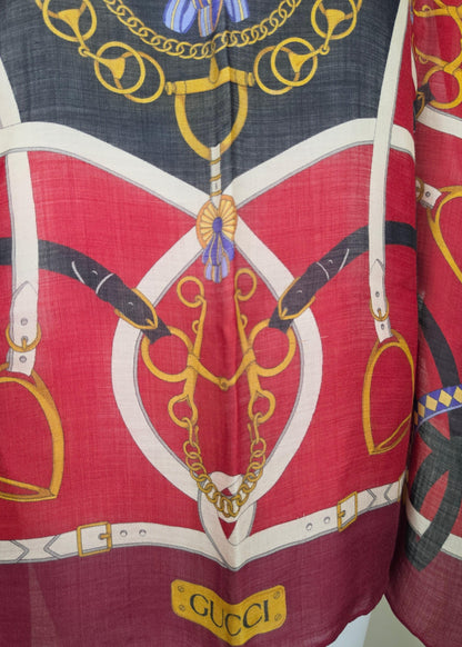 Vintage Gucci Scarf with Bordeaux Equestrian Patterns