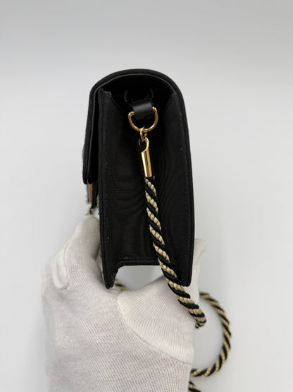Gucci Borsa a Tracolla Broadway Crystal 'G' in Gros-Grain Ricamato Nero