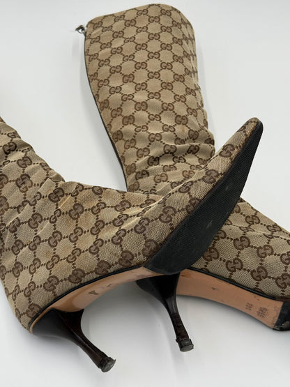Gucci Stivali al Ginocchio Vintage by Tom Ford GG Monogram Canvas Beige