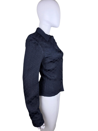 Gucci Black Textured GG Monogram Knit Shirt