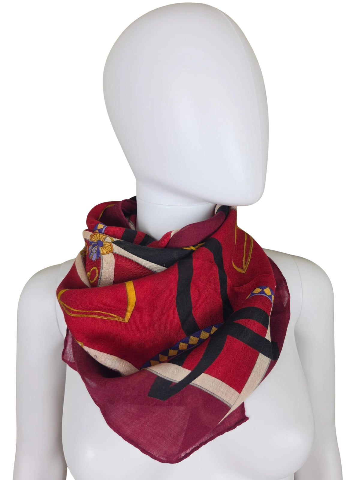 Vintage Gucci Scarf with Bordeaux Equestrian Patterns