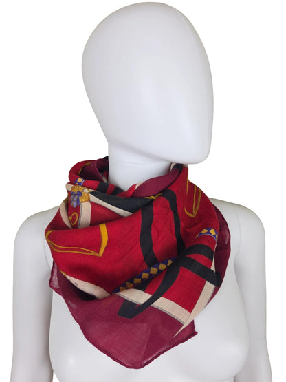 Vintage Gucci Scarf with Bordeaux Equestrian Patterns
