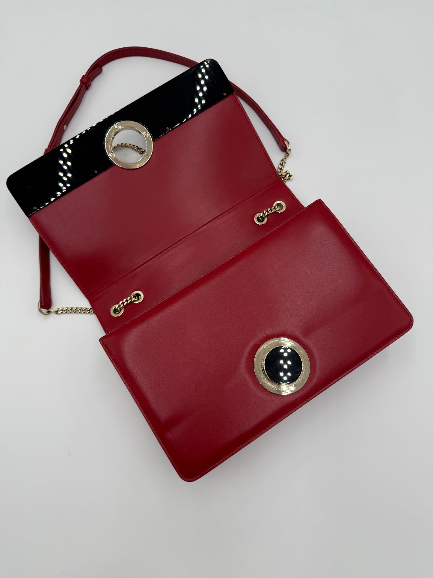 Bulgari Borsa Flap a Spalla in Pelle Rossa e Perspicio Nero