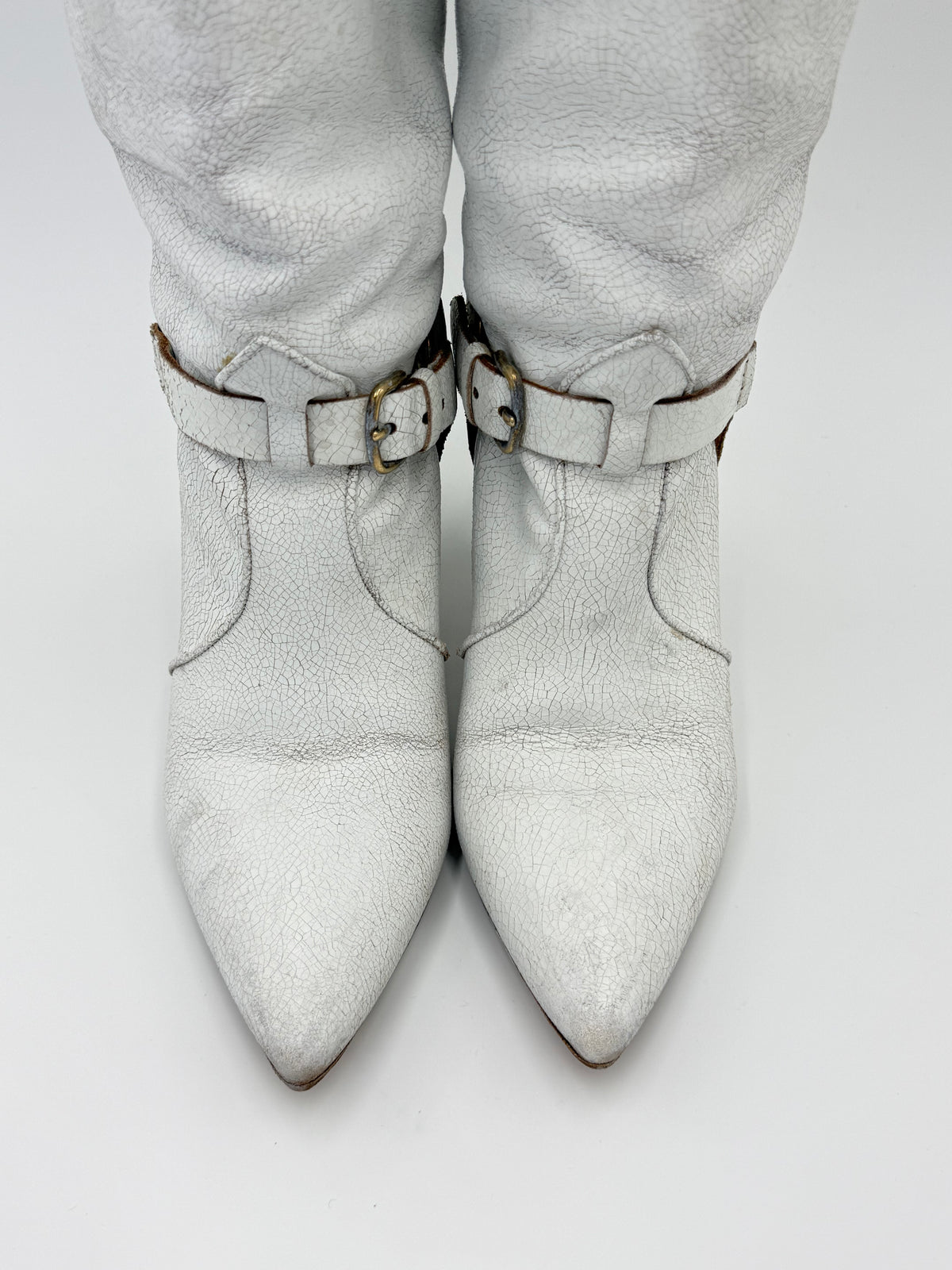 Miu Miu White Crackled Leather Knee-High Boots