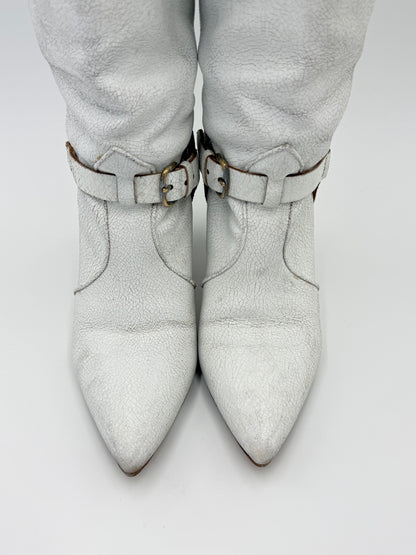 Miu Miu White Crackled Leather Knee-High Boots