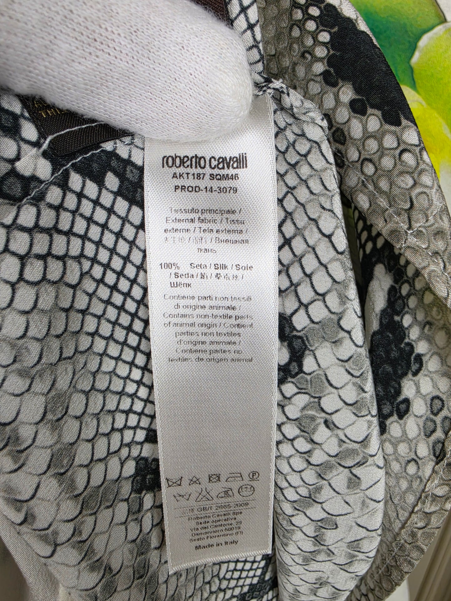 Roberto Cavalli Abito Chemisier in Seta Stampa Tropical e Pitone