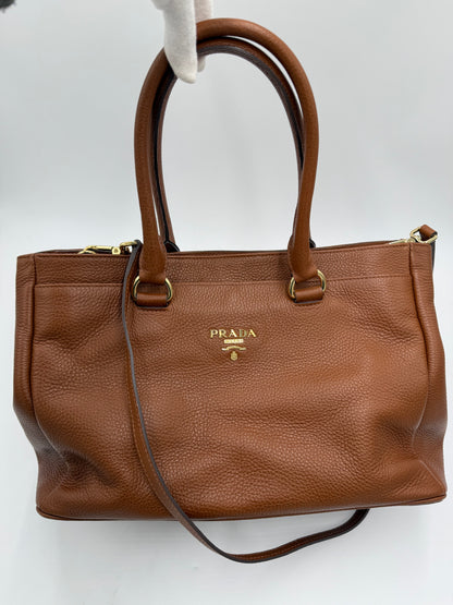 Prada Borsa Tote in Pelle Martellata Marrone