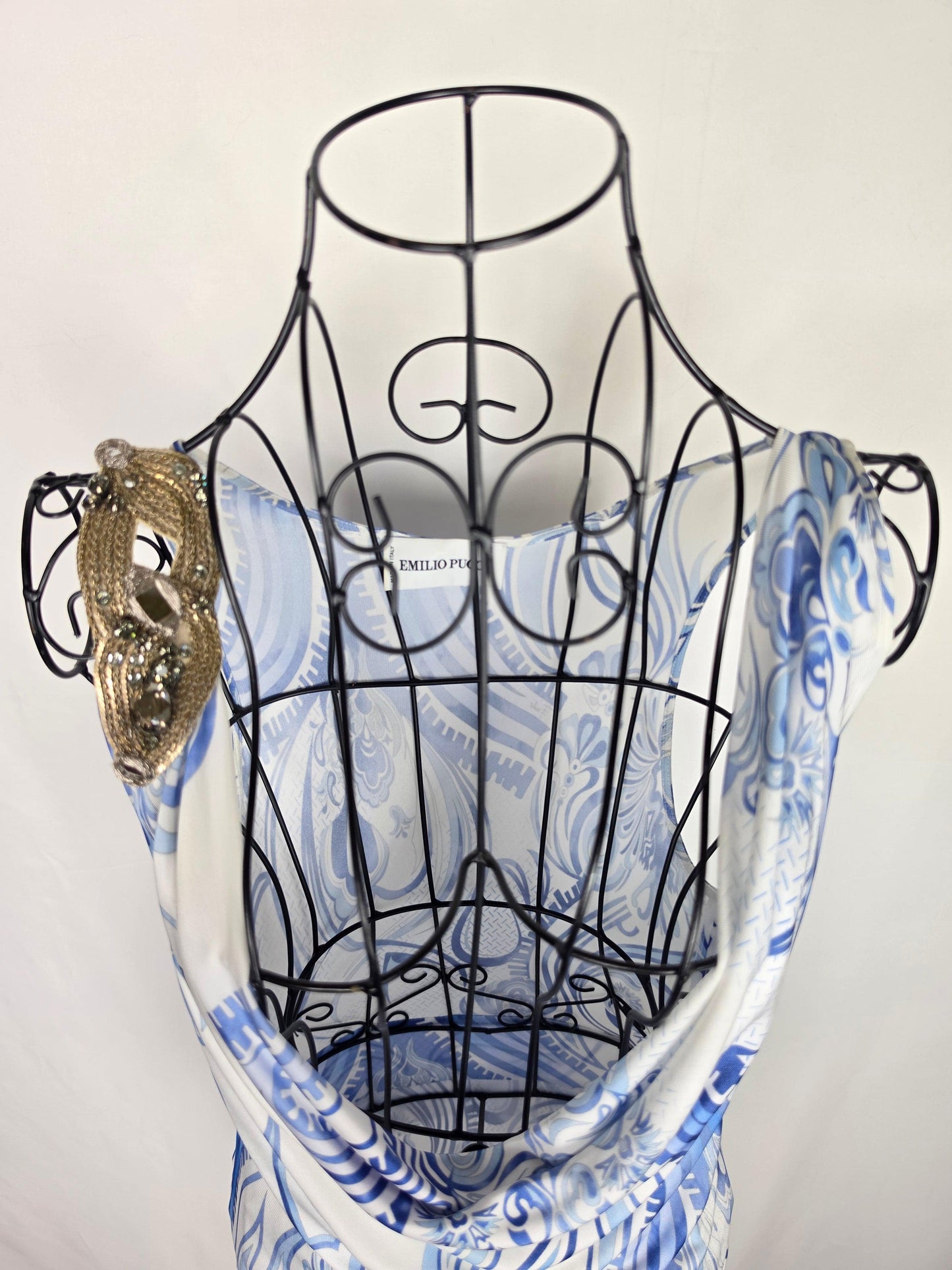 Emilio Pucci Abito Vintage Drappeggiato Blue e Bianco