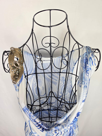 Emilio Pucci Abito Vintage Drappeggiato Blue e Bianco