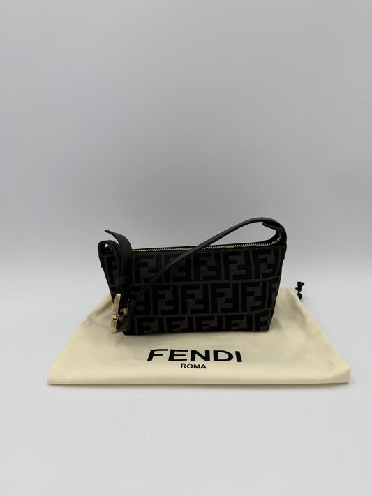 Fendi Borsa a Mano Vanity Pouch in Tela Zucca Monogram Marrone