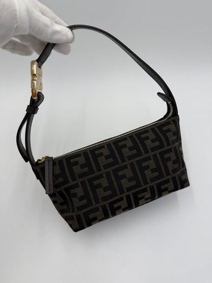 Fendi Borsa a Mano Vanity Pouch in Tela Zucca Monogram Marrone