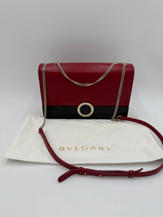 Bulgari Borsa Flap a Spalla in Pelle Rossa e Perspicio Nero