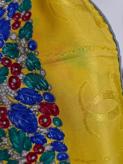 Vintage Cartier Must de Cartier Silk Scarf with Yellow Jewelry Motif