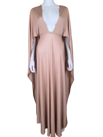 Valentino FW 2016 Runway Long Dress with Cape and Nude Deep V-Neck