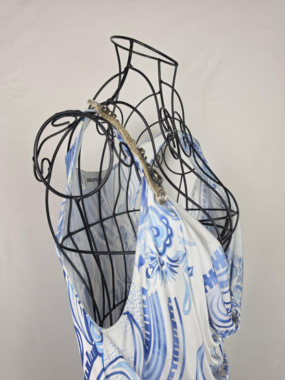 Emilio Pucci Abito Vintage Drappeggiato Blue e Bianco