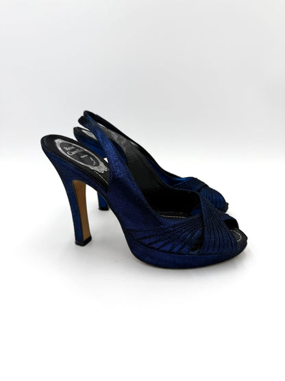 René Caovilla Sandali Slingback Vintage in Lurex Blu Elettrico