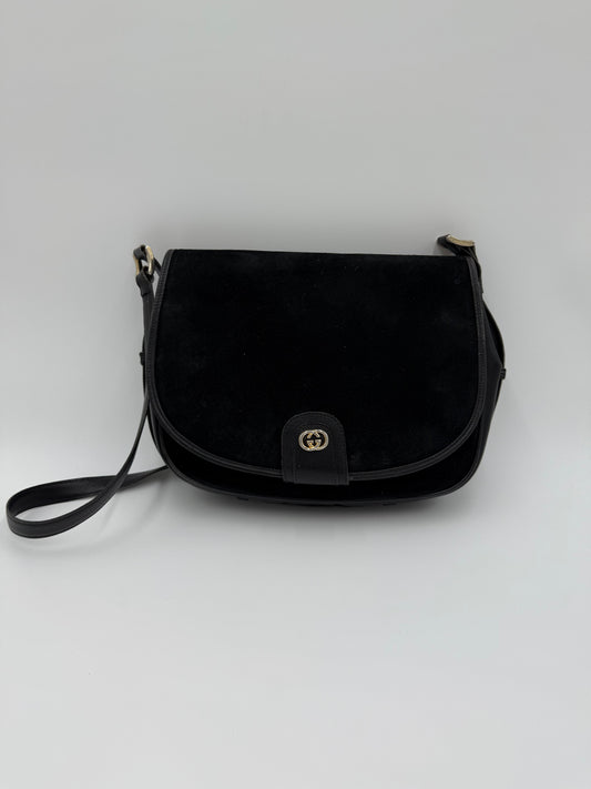 Gucci Borsa Postina a Tracolla Vintage in Suede Nero