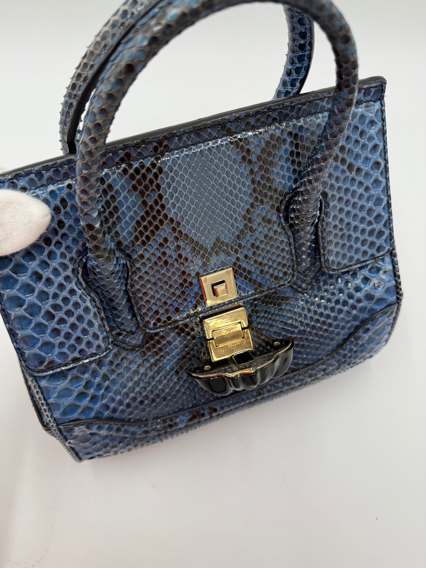 Versace Borsa a Mano Medusa in Pelle Esotica Blu - Pally Vintage Closet