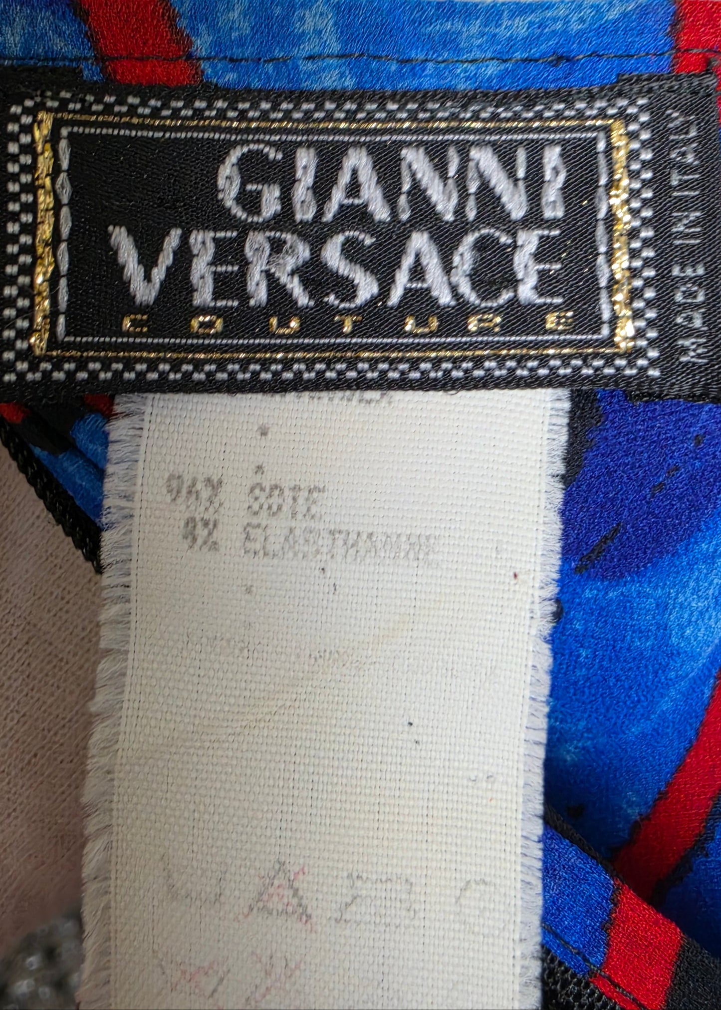 Gianni Versace Couture Completo Vintage con Stampa a Spirali Blu
