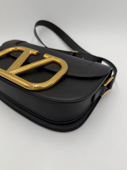 Valentino Garavan Borsa a Tracolla Supervee con VLogo in Pelle Nera