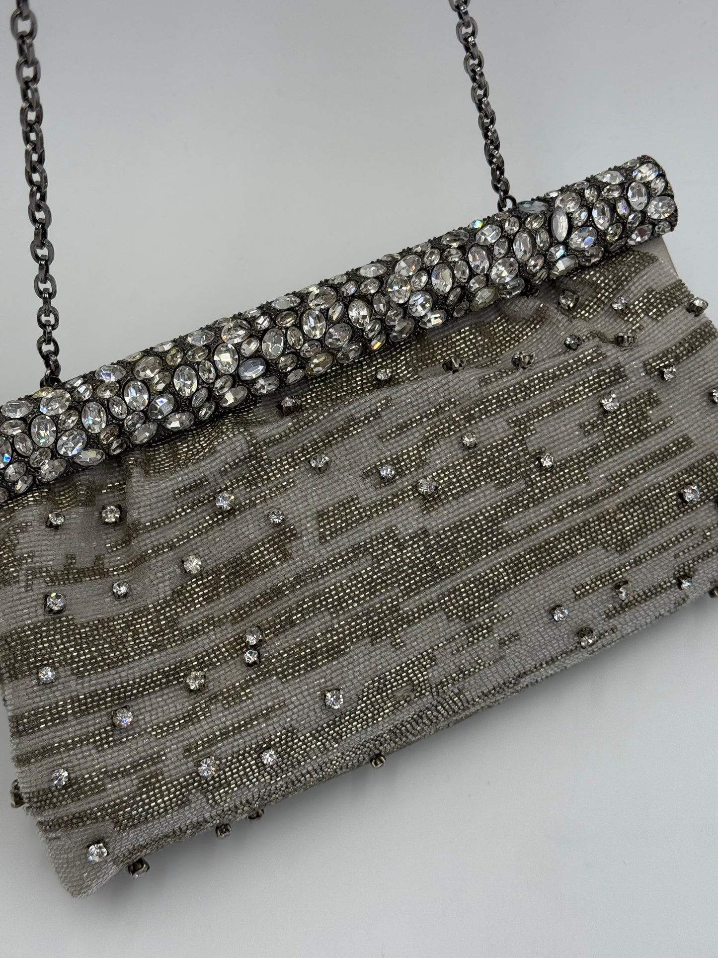 Valentino Garavani Clutch Gioiello da Sera Vintage con Perline Argento