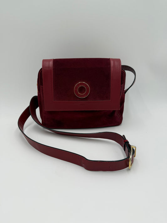 Céline Borsa a Spalla Vintage in Pelle e Camoscio Bordeaux