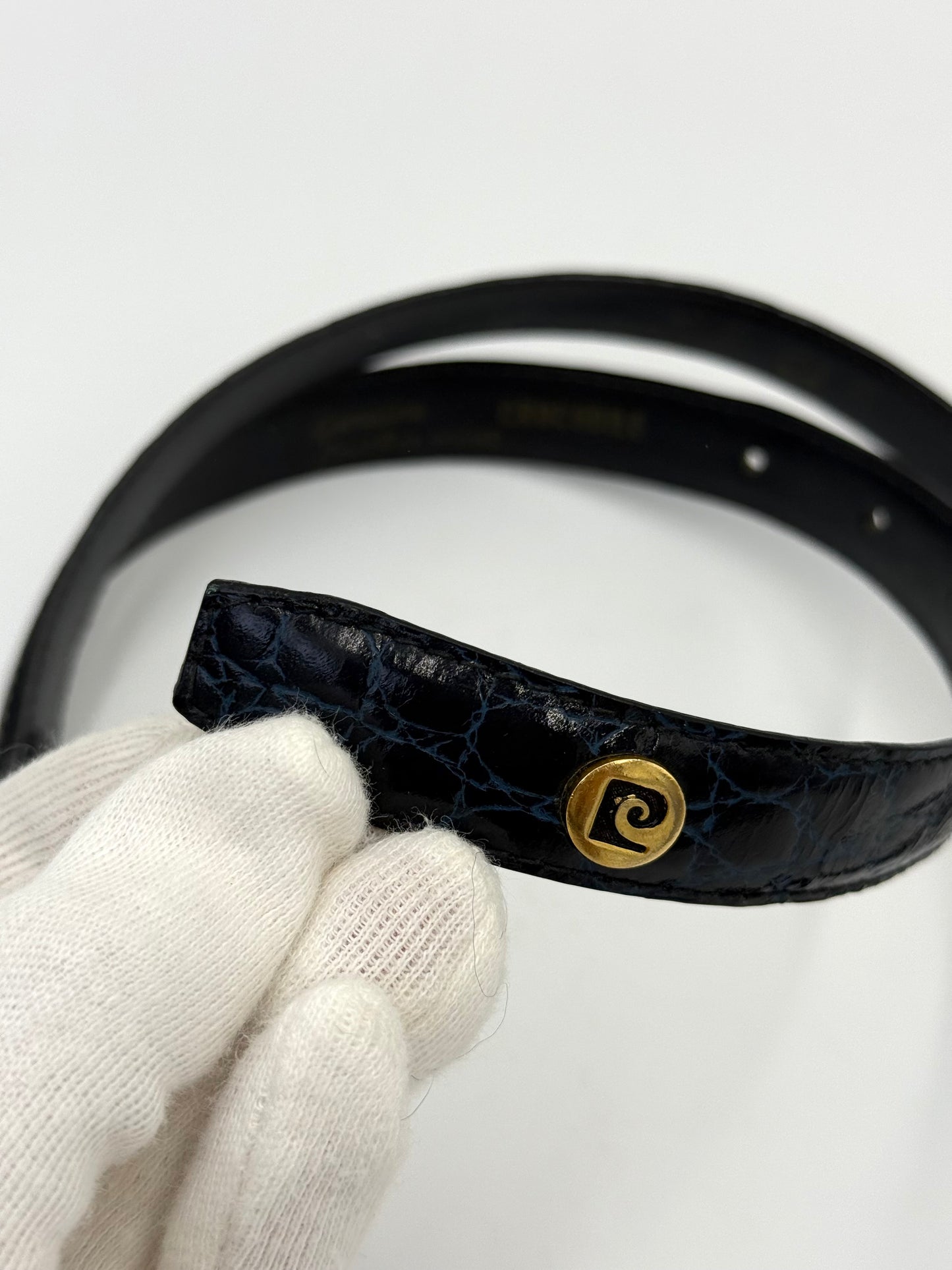Pierre Cardin Cintura Vintage in Pelle Stampa Coccodrillo Nera