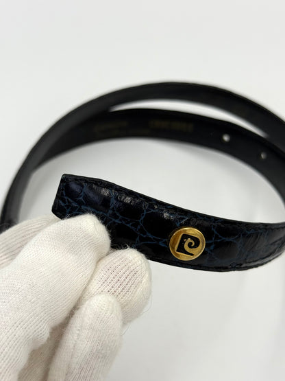 Pierre Cardin Cintura Vintage in Pelle Stampa Coccodrillo Nera