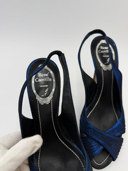 René Caovilla Sandali Slingback Vintage in Lurex Blu Elettrico