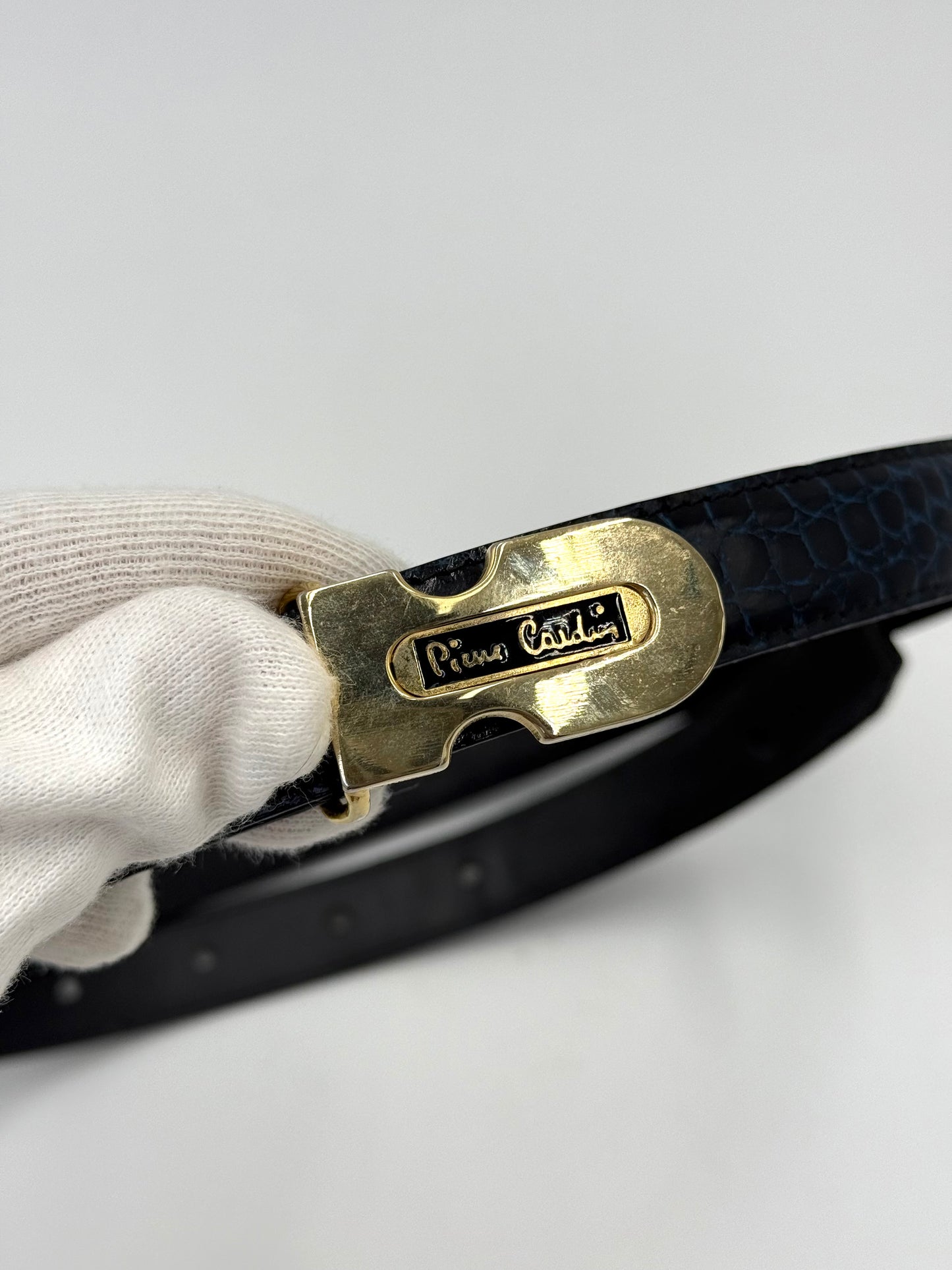 Pierre Cardin Cintura Vintage in Pelle Stampa Coccodrillo Nera