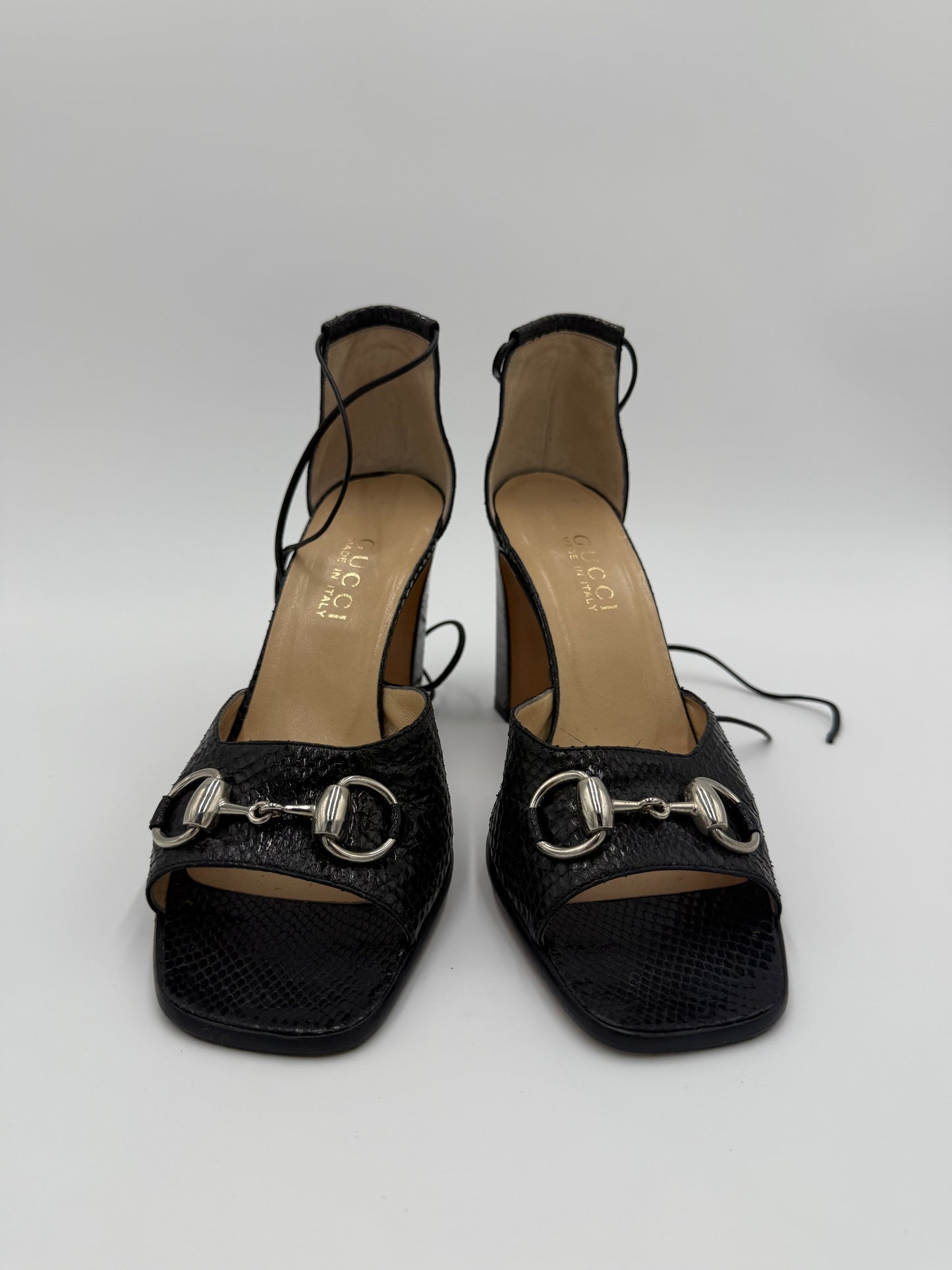 Gucci Sandali Horsebit Vintage in Pitone Neri