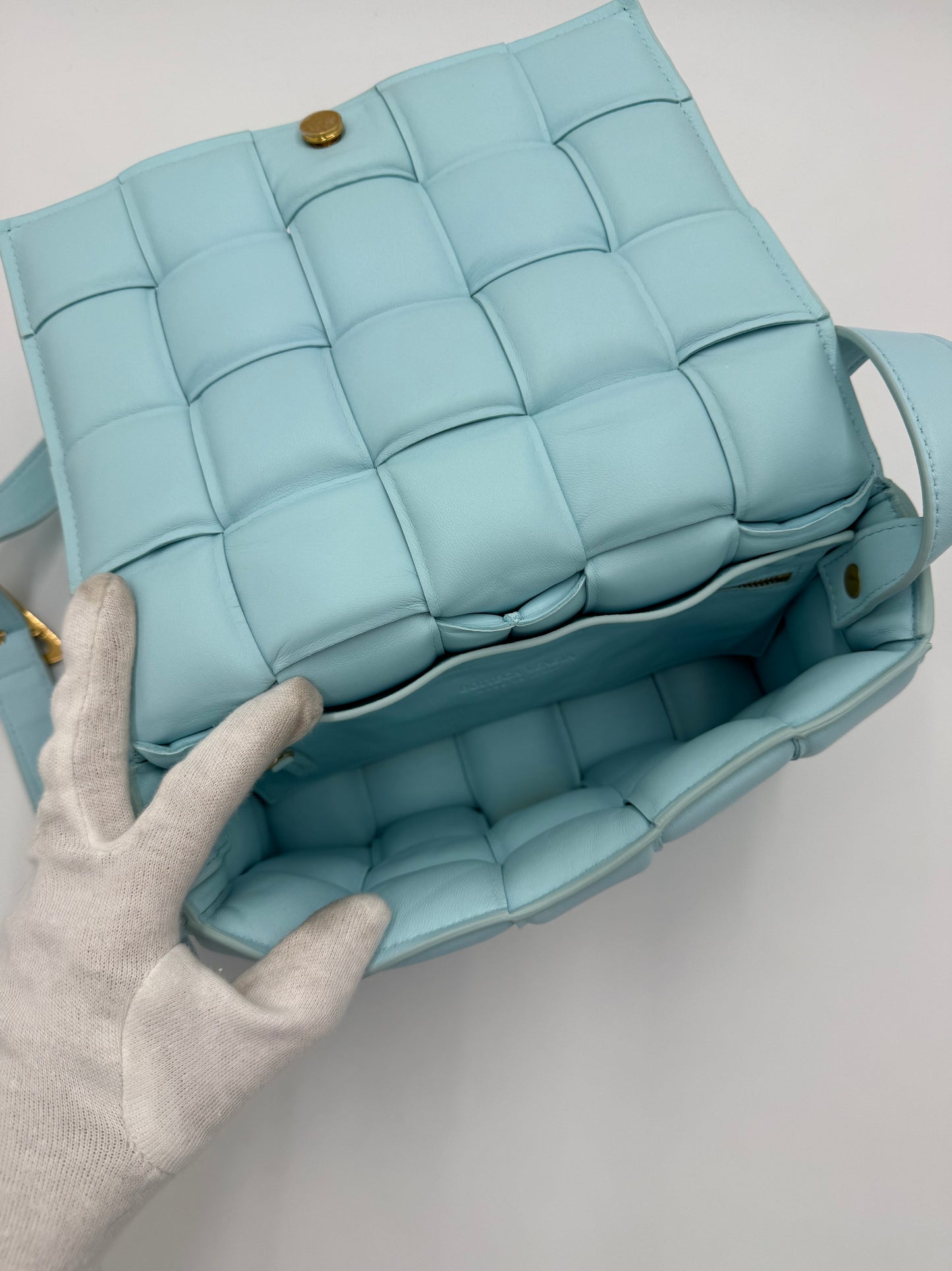 Bottega Veneta Borsa Padded Cassette Azzurro Pastello
