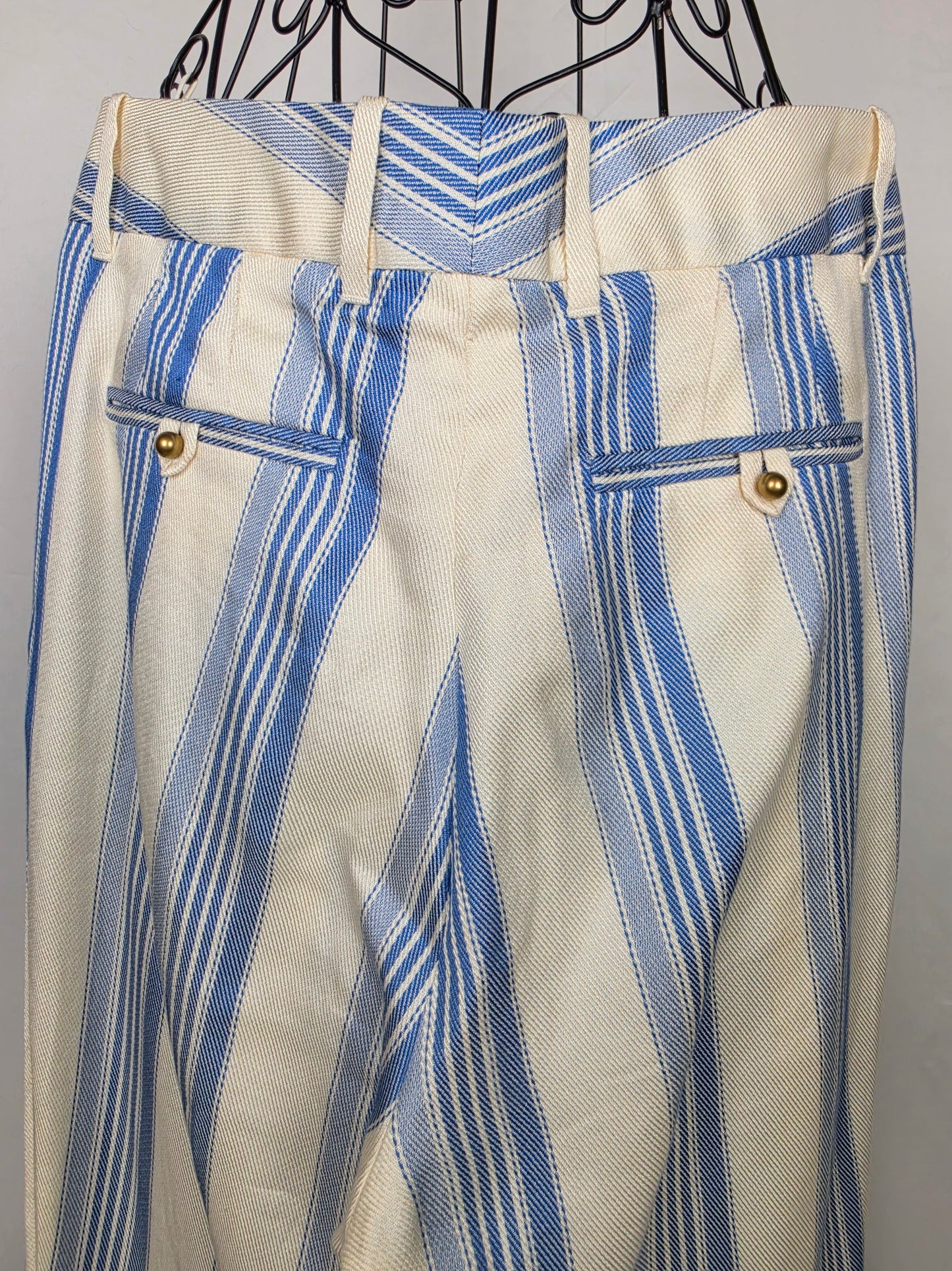 Gucci Pantaloni Sartoriali Estivi Vintage a Righe Bianchi e Celesti