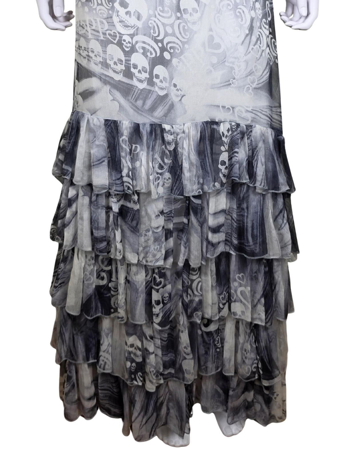 Philipp Plein Abito Lungo Rock Goddess in Seta con Corpetto di Cristalli Bianco e Grigio