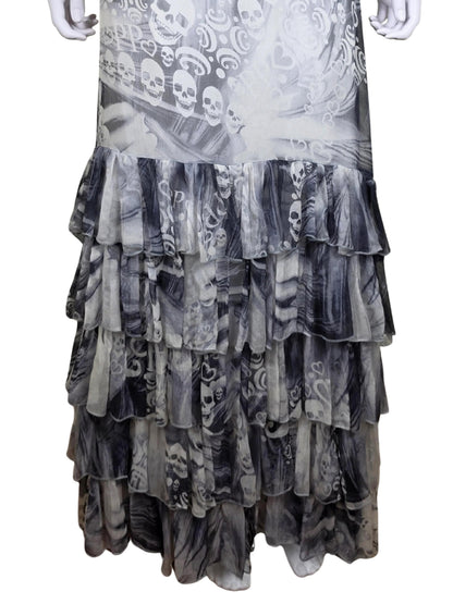Philipp Plein Abito Lungo Rock Goddess in Seta con Corpetto di Cristalli Bianco e Grigio