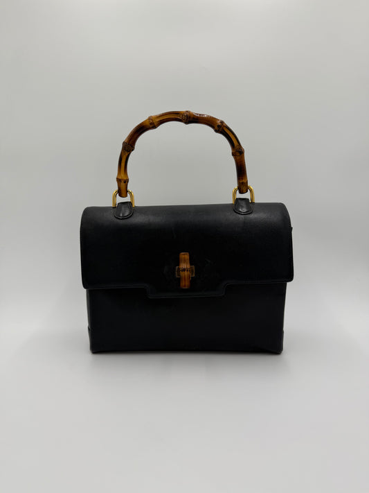 Gucci Borsa Vintage Bamboo Top Handle Blu Navy
