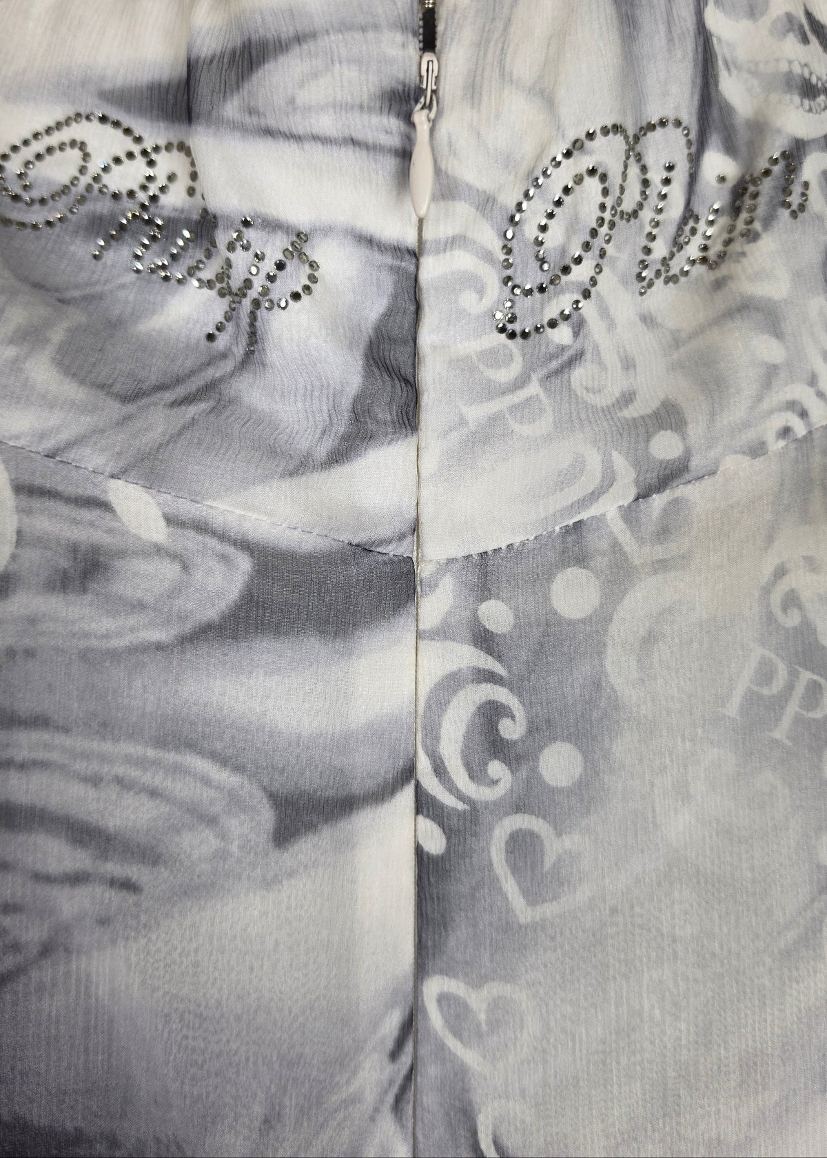 Philipp Plein Abito Lungo Rock Goddess in Seta con Corpetto di Cristalli Bianco e Grigio