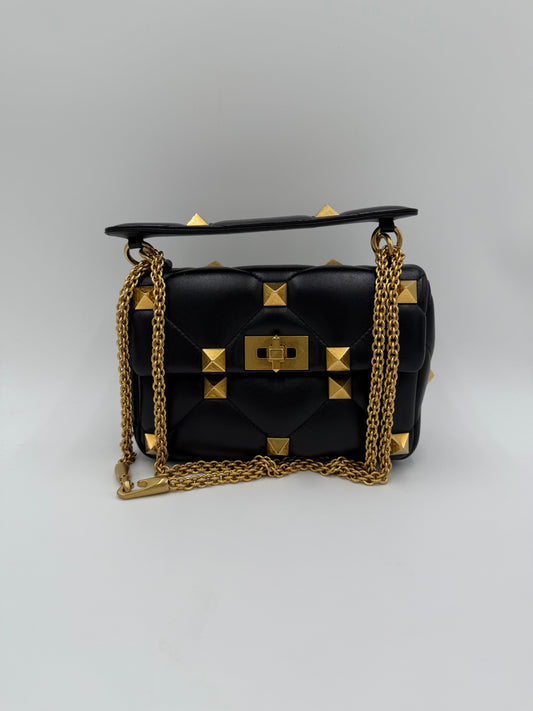 Valentino Garavani Borsa Roman Spike in Pelle Trapuntata Nera