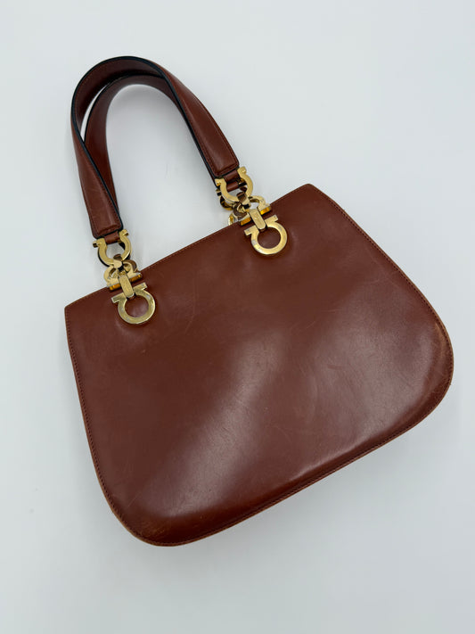Salvatore Ferragamo Borsa Vintage Gancini in Pelle Cognac