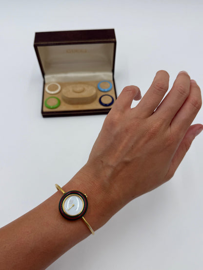 Gucci Orologio Vintage 1100-L con Ghiere Intercambiabili Placcato Oro