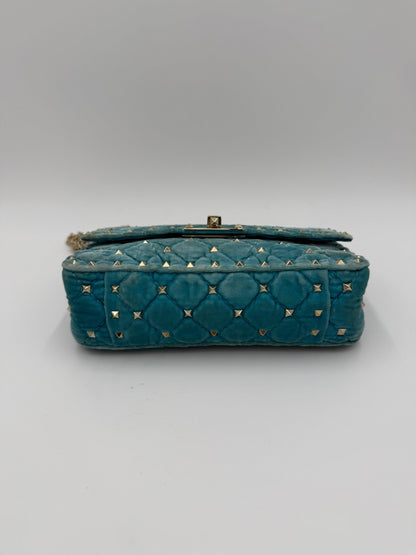 Valentino Garavani Borsa Rockstud Spike Small in Velluto Azzurro