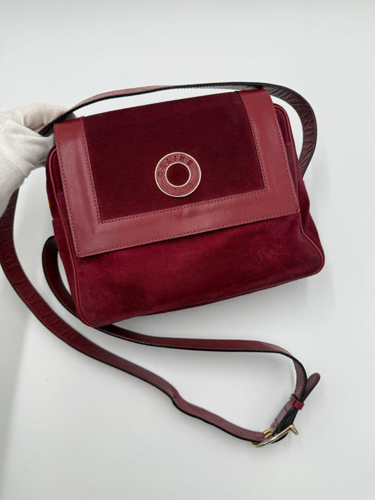 Céline Borsa a Spalla Vintage in Pelle e Camoscio Bordeaux