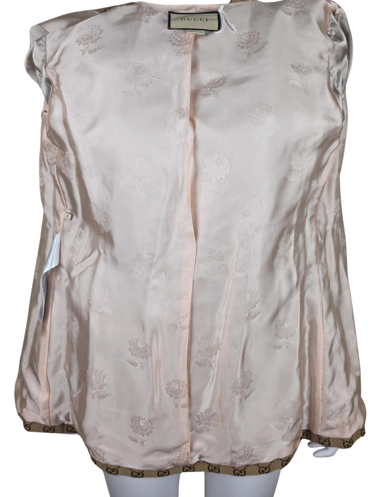 Gucci Blazer Safari in Tela GG Canvas con Dettagli in Pelle e Cintura Web Marrone