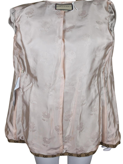 Gucci Blazer Safari in Tela GG Canvas con Dettagli in Pelle e Cintura Web Marrone