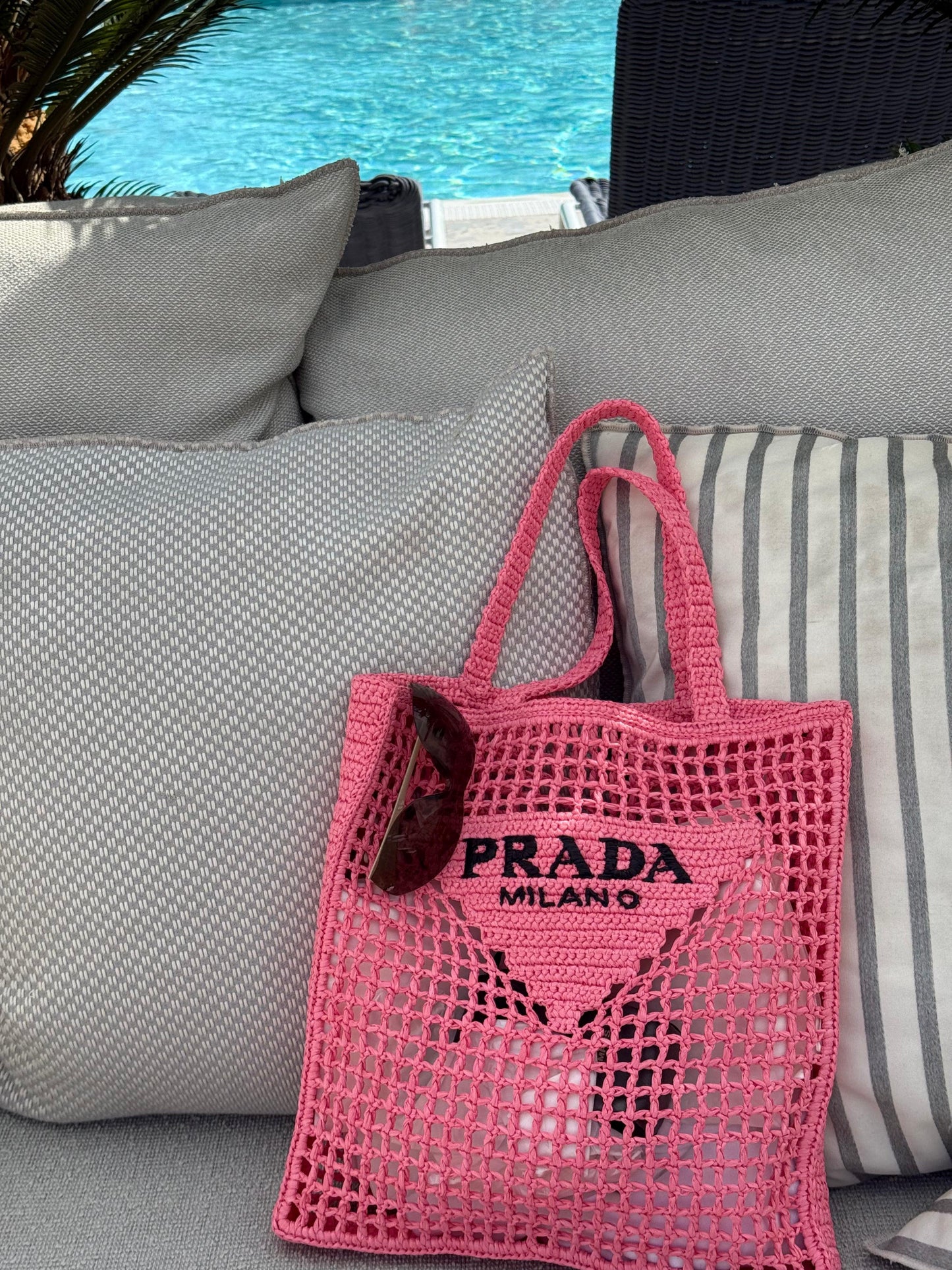 Prada Petal Pink Raffia Shopping Bag