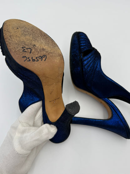 René Caovilla Sandali Slingback Vintage in Lurex Blu Elettrico
