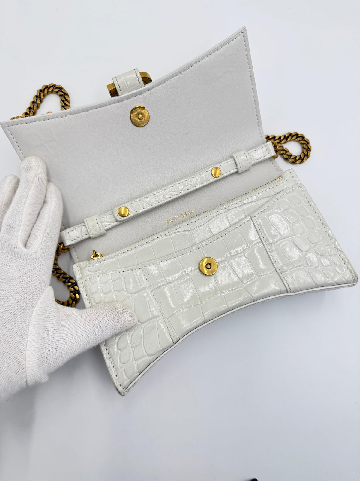 Balenciaga Borsa Hourglass Wallet on Chain Monogramma BB Bianca Panna
