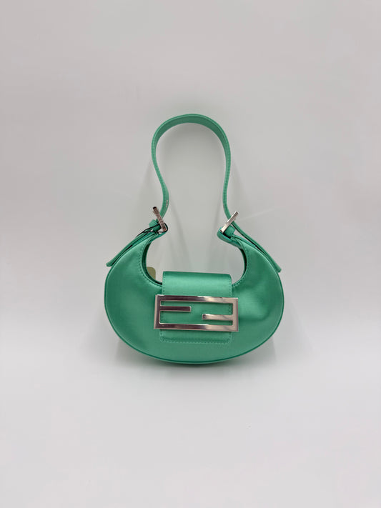 Fendi Borsa Cookie Mini Seta e Pelle Turchese