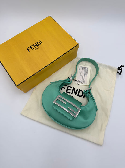 Fendi Borsa Cookie Mini Seta e Pelle Turchese