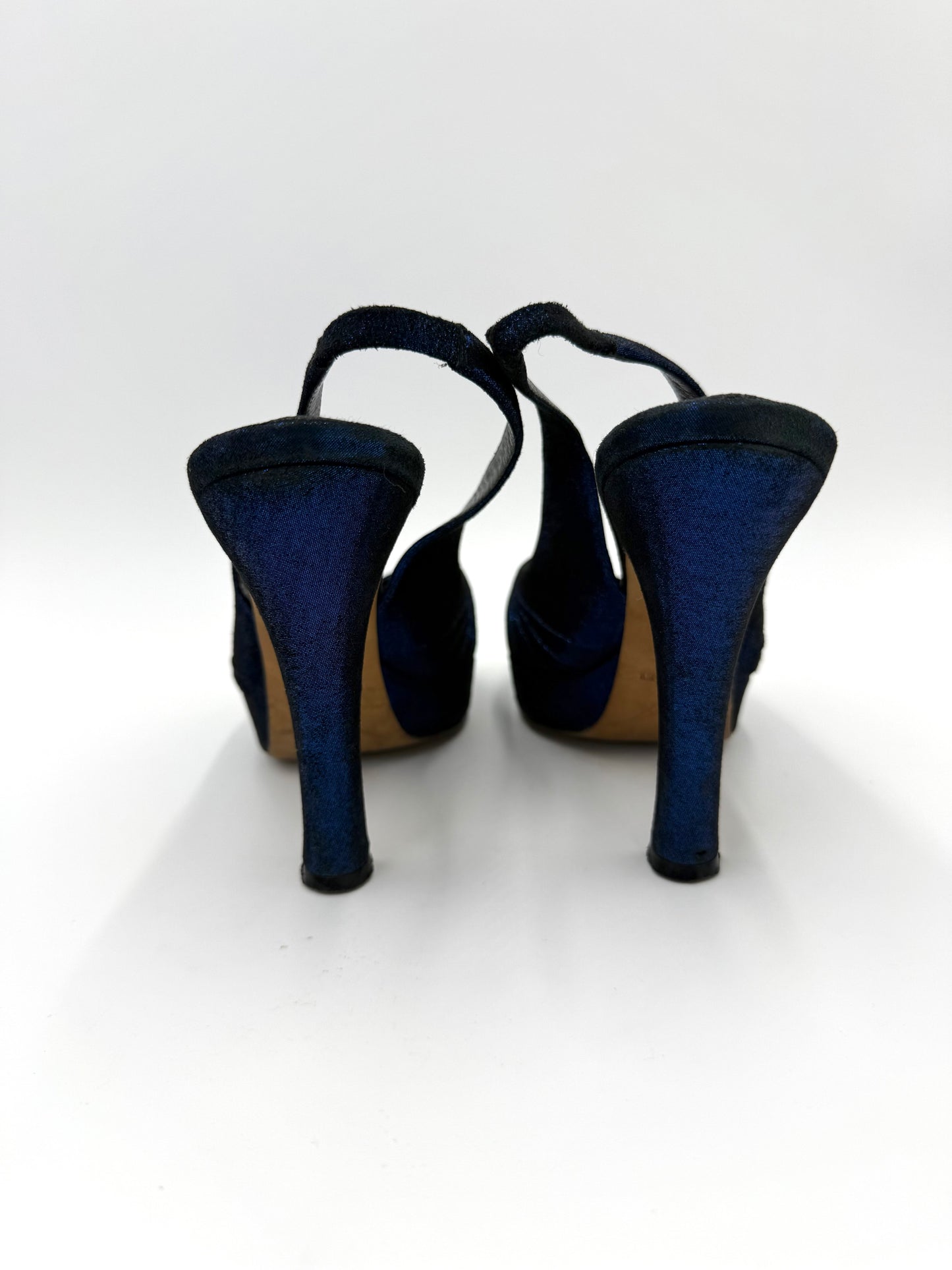 René Caovilla Sandali Slingback Vintage in Lurex Blu Elettrico